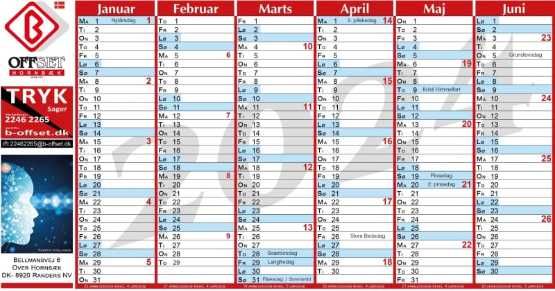 B-Offset kalender for første halvår